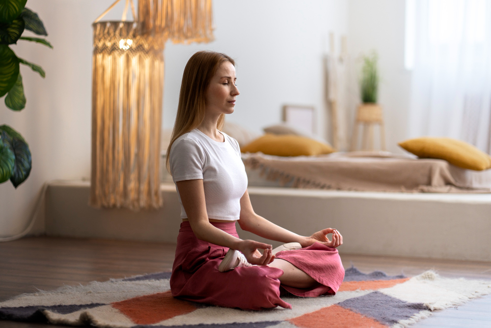 Persona meditando en posición de loto
